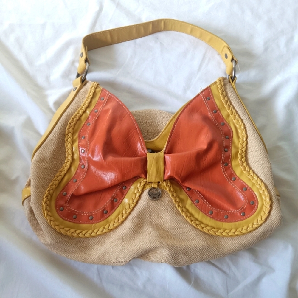 Vintage Mariposa Hobo Bag. Jute, Braided And Studded Detail, Contrast St…
